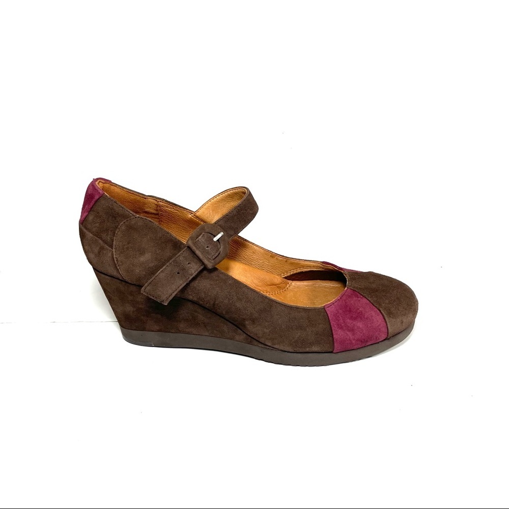 Gentle Souls Women’s Platform Mary Jane Wedge Shoes Brown/Red Suede Size 10M - Picture 3 of 12